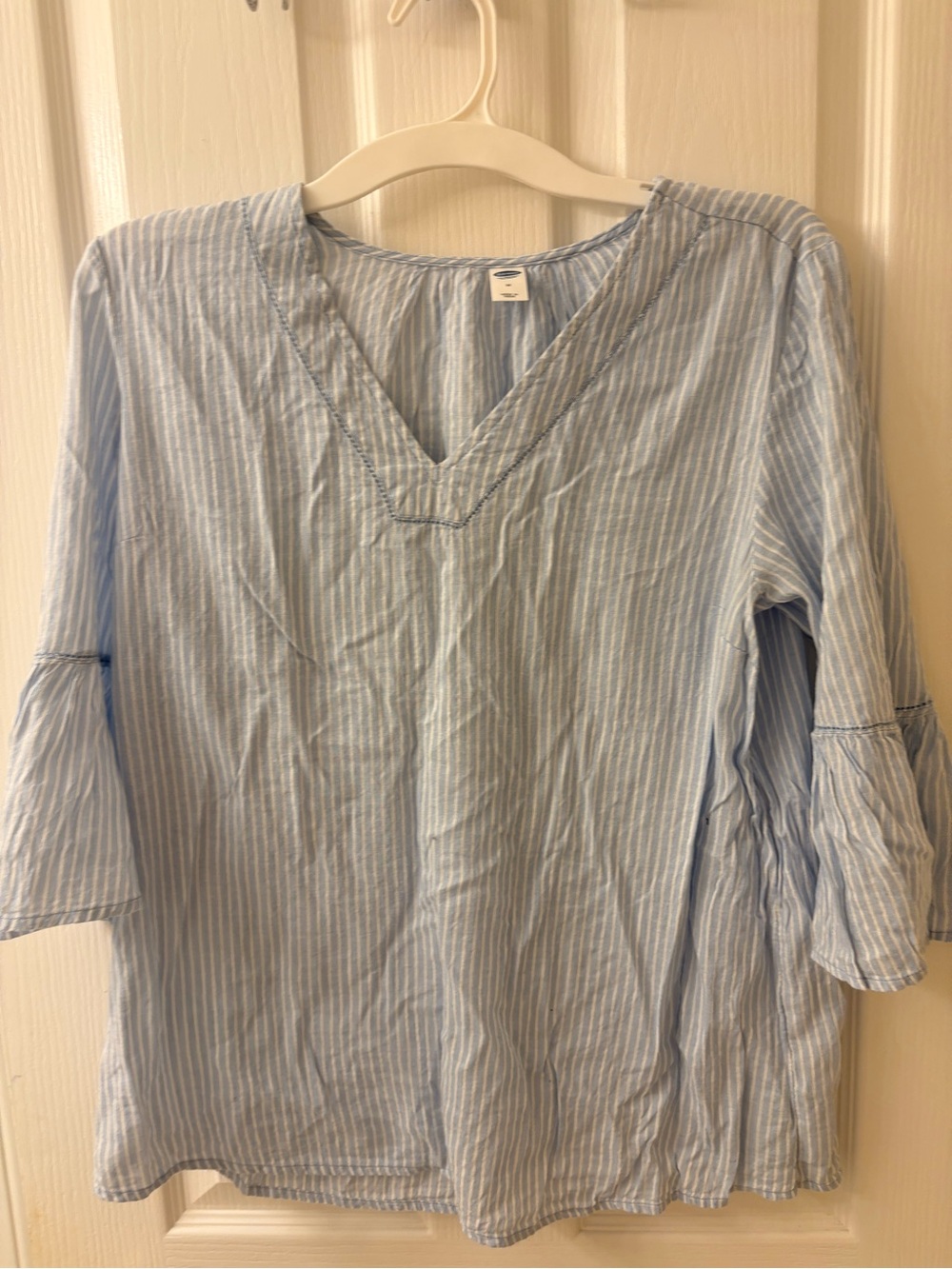 Old Navy Light Blue & White Striped V-Neck Tunic
